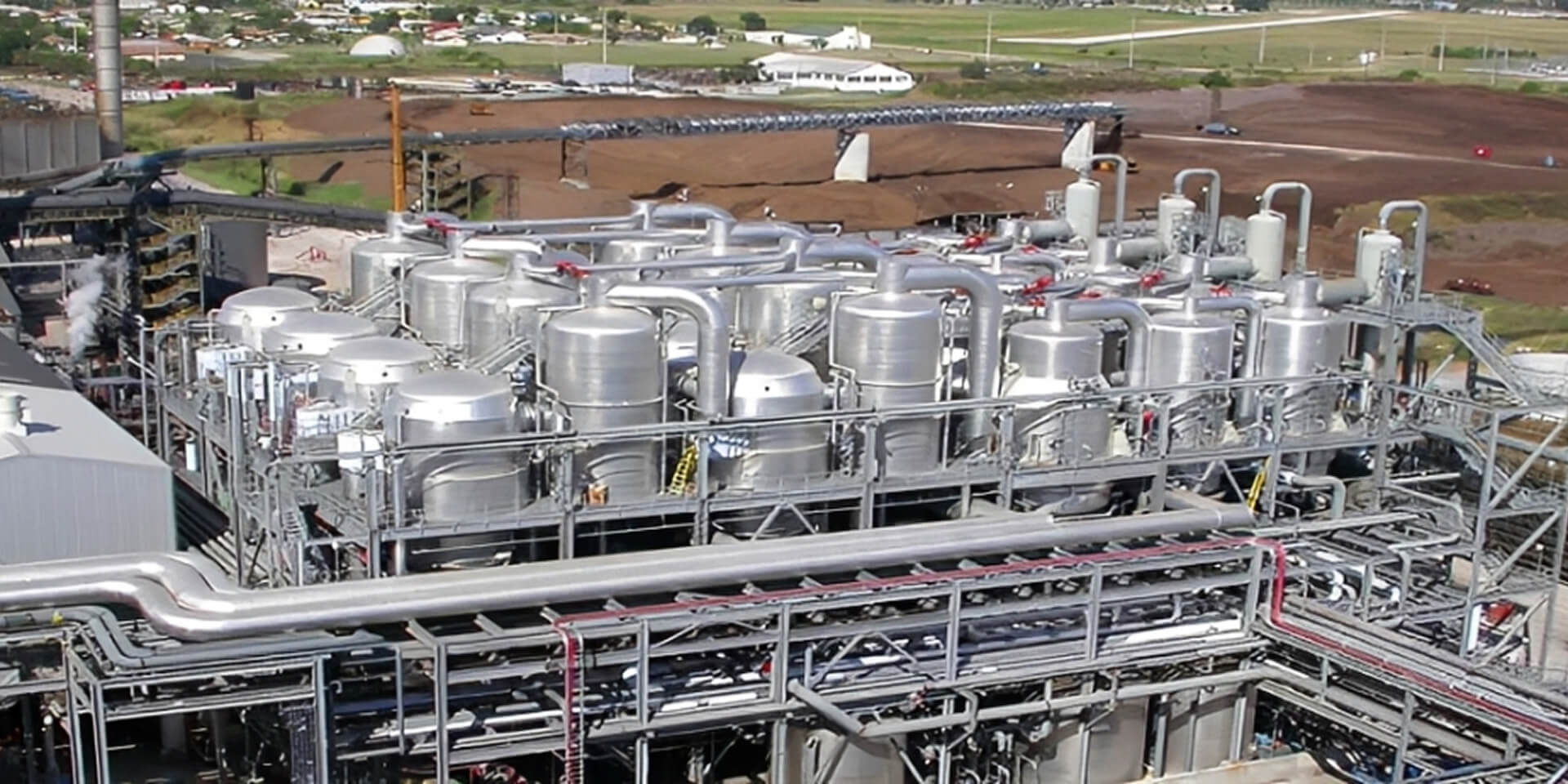 Large factory with complex piping system