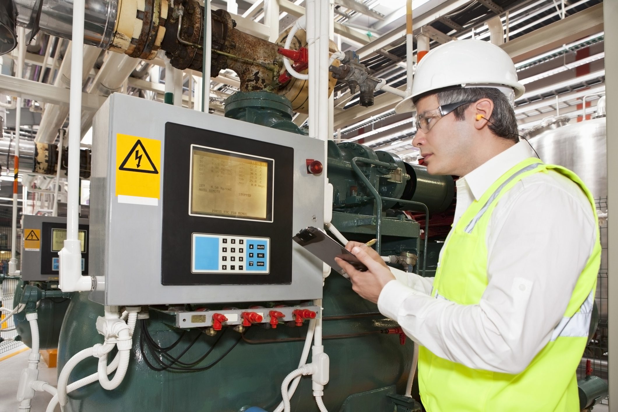 Industrial Inspector Working Front Computer Monitor,Automated,Window Display,Control Panel